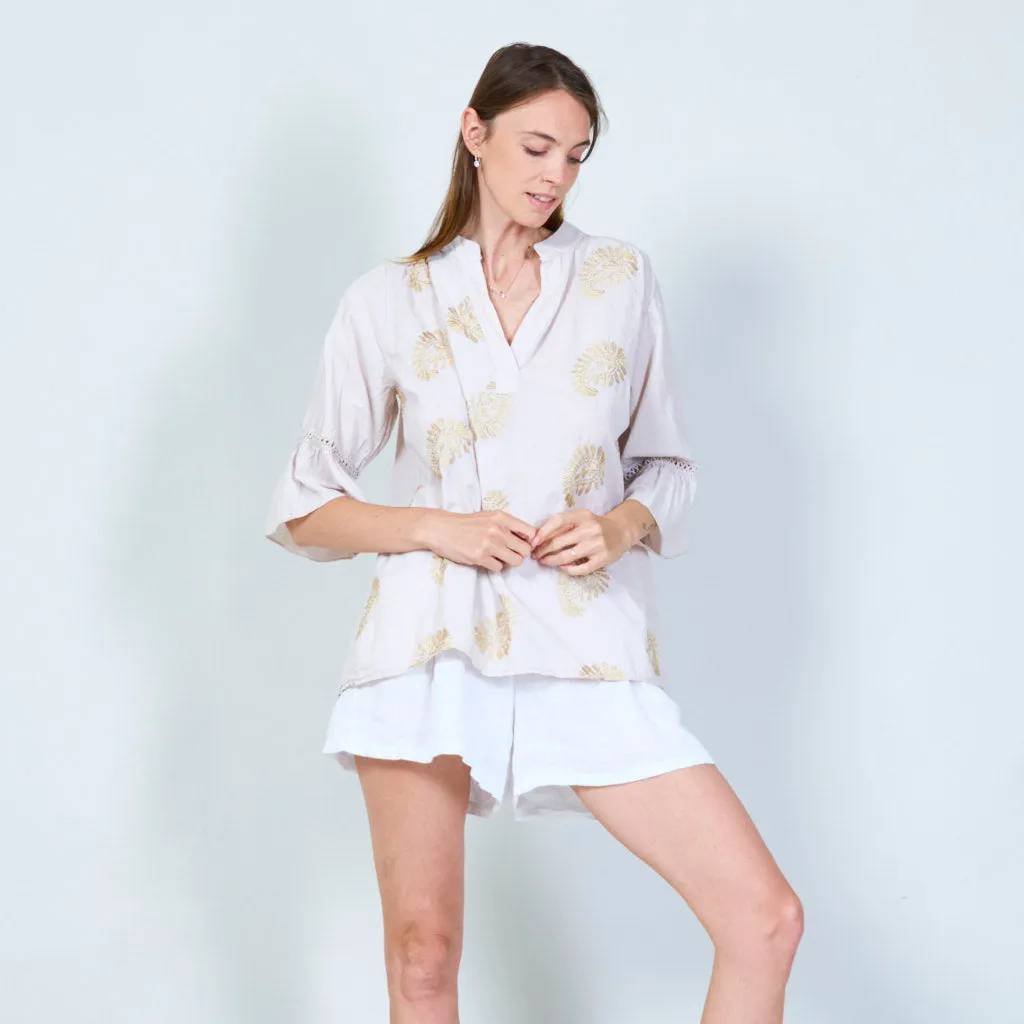 Elegant embroidered tunic with 3/4 sleeves wholesale