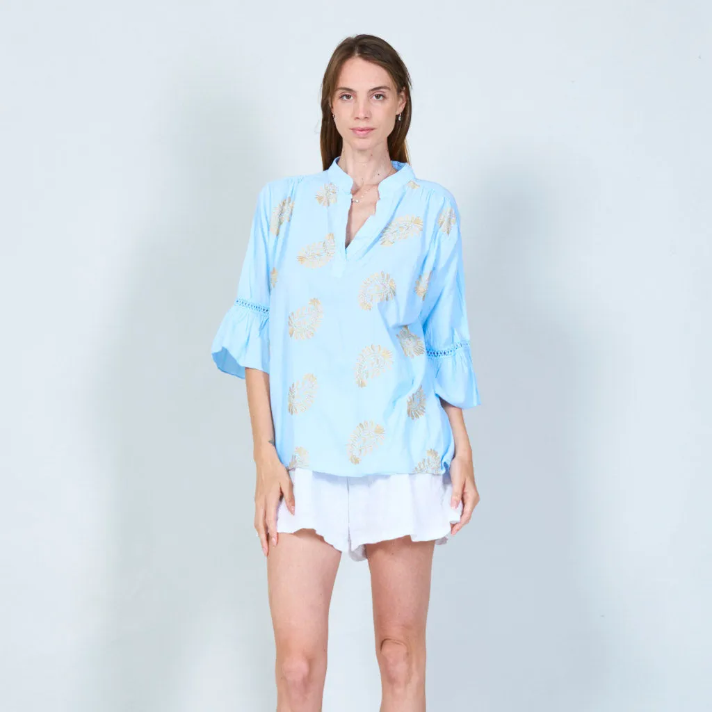 Elegant embroidered tunic with 3/4 sleeves wholesale