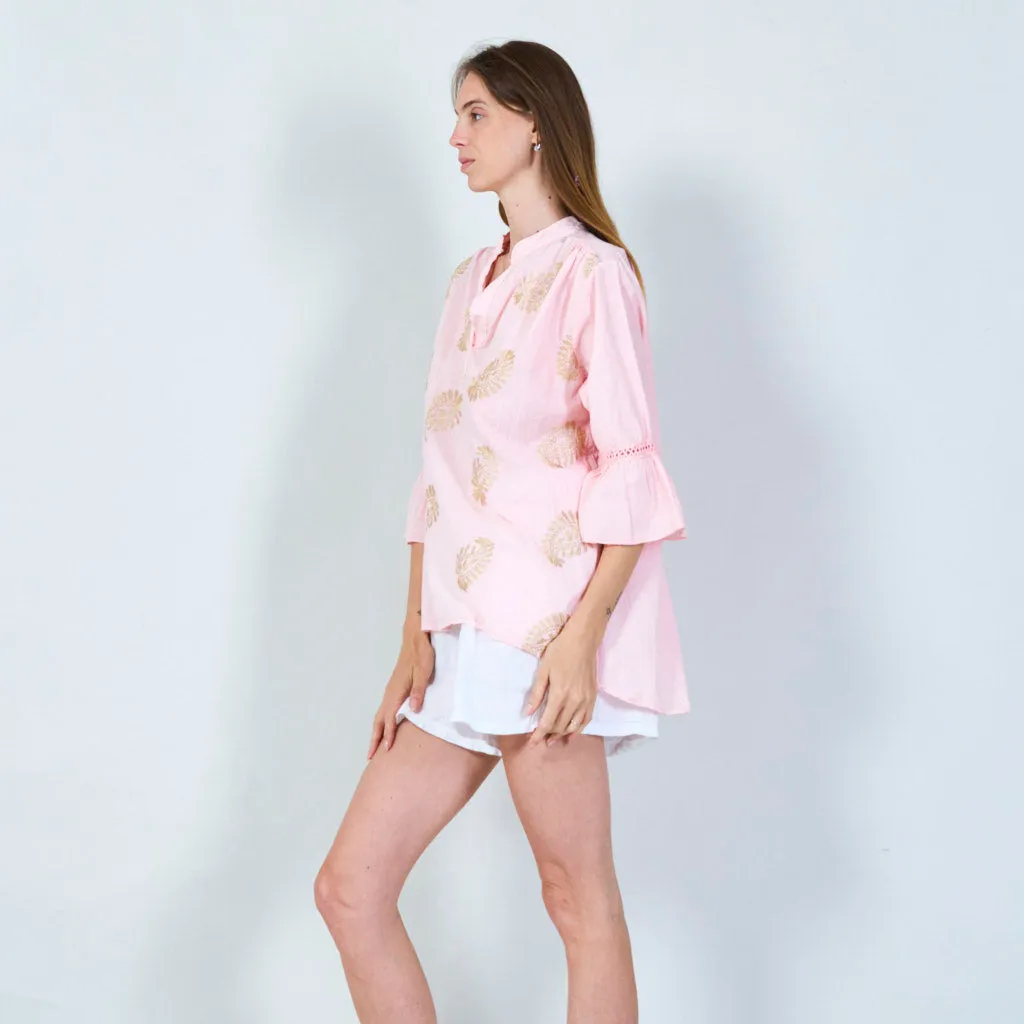 Elegant embroidered tunic with 3/4 sleeves wholesale