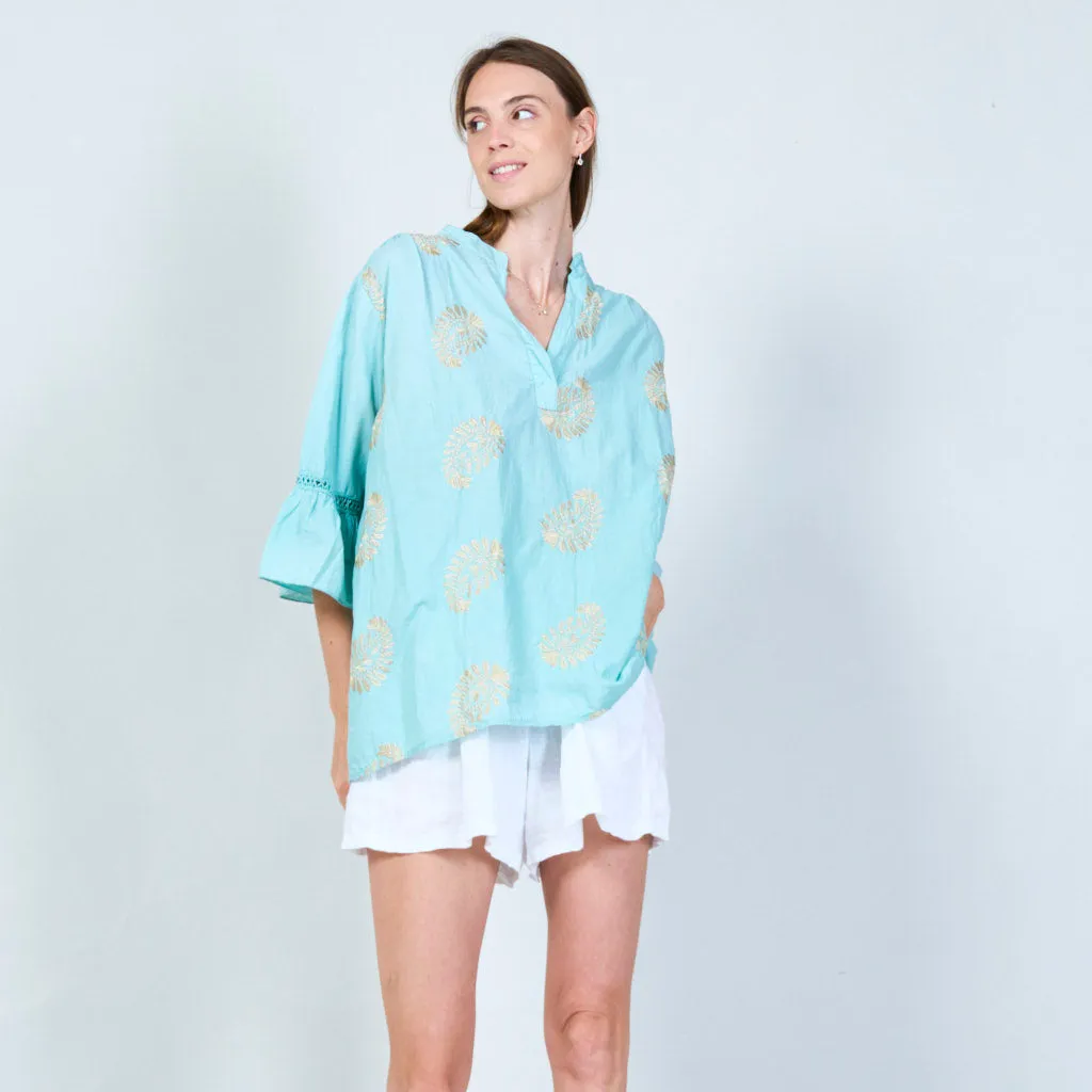 Elegant embroidered tunic with 3/4 sleeves wholesale