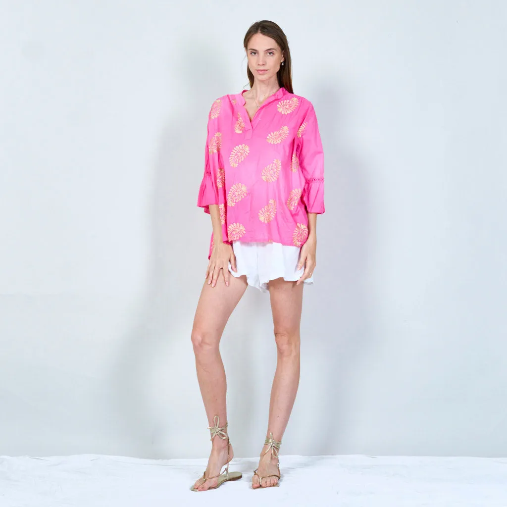 Elegant embroidered tunic with 3/4 sleeves wholesale
