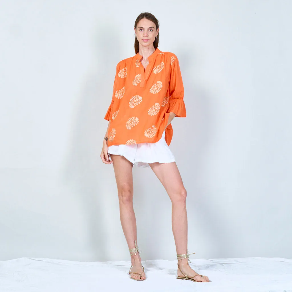 Elegant embroidered tunic with 3/4 sleeves wholesale