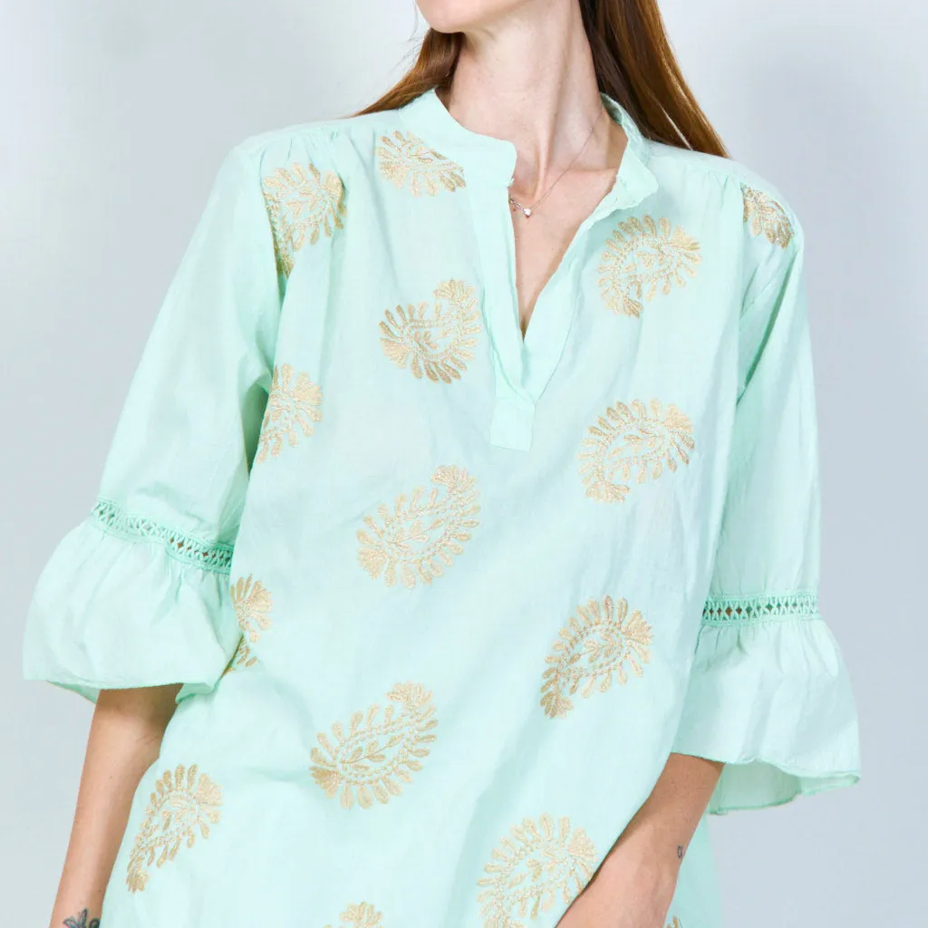 Elegant embroidered tunic with 3/4 sleeves wholesale