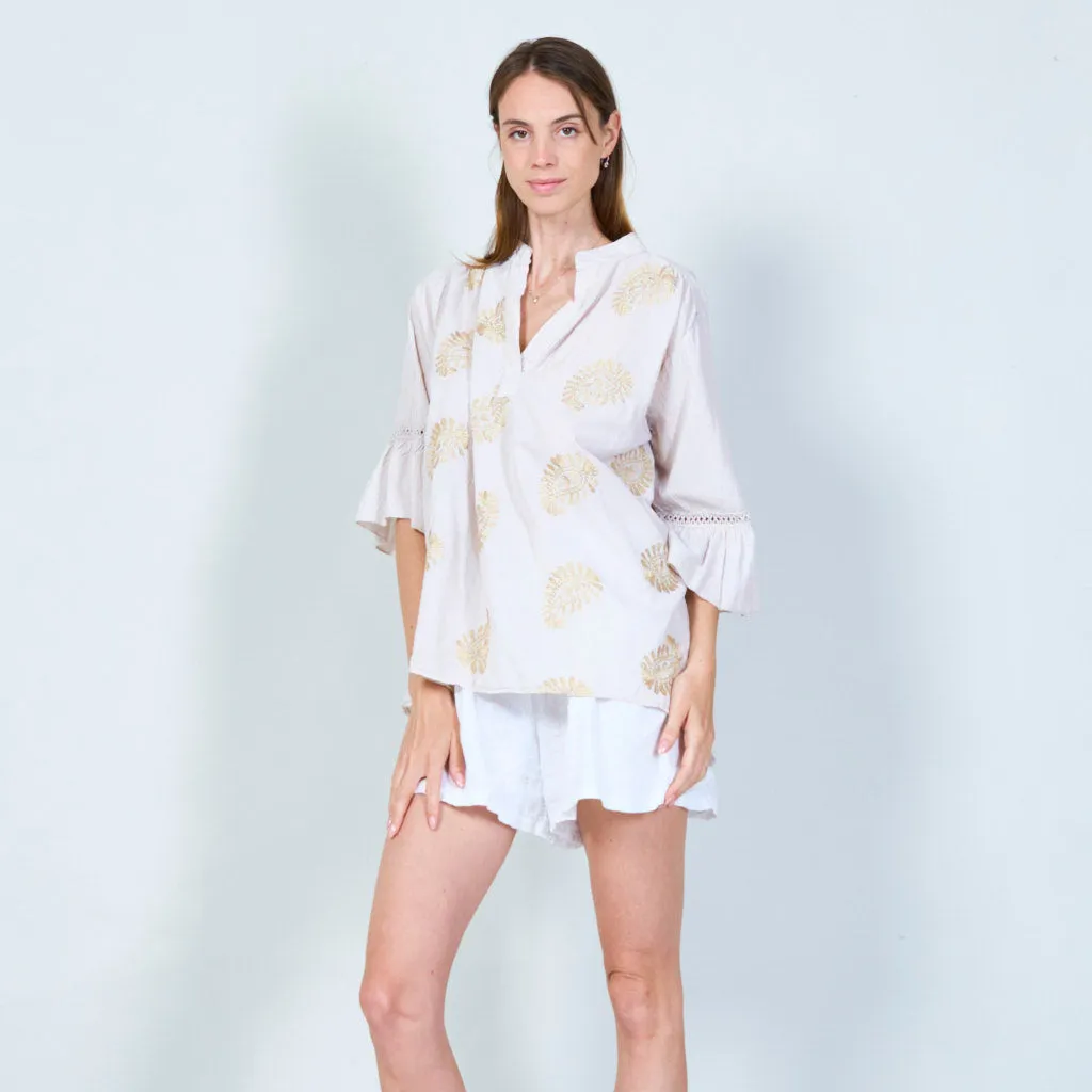 Elegant embroidered tunic with 3/4 sleeves wholesale