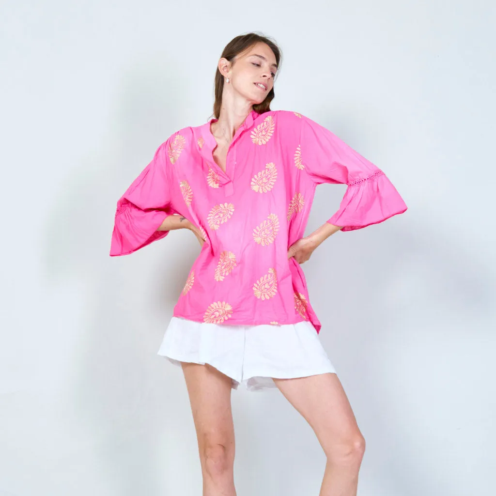 Elegant embroidered tunic with 3/4 sleeves wholesale