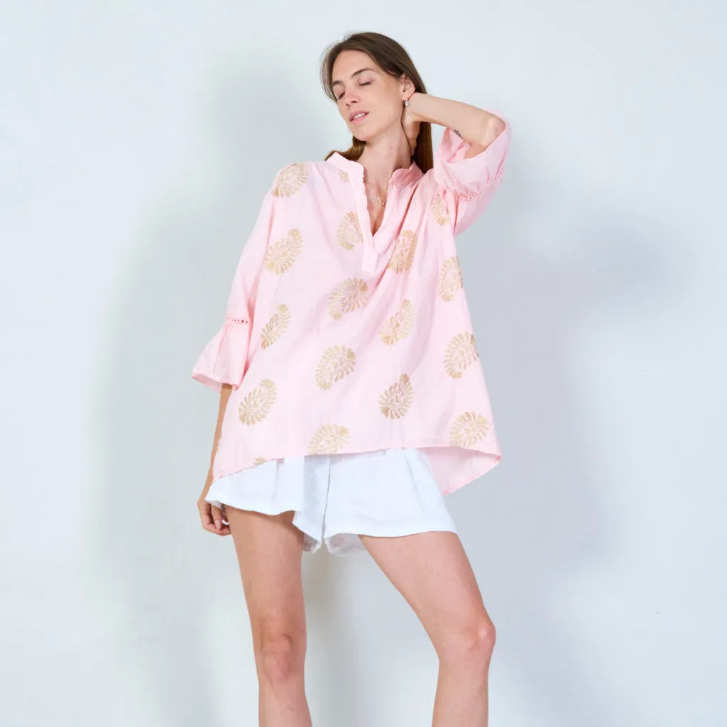 Elegant embroidered tunic with 3/4 sleeves wholesale