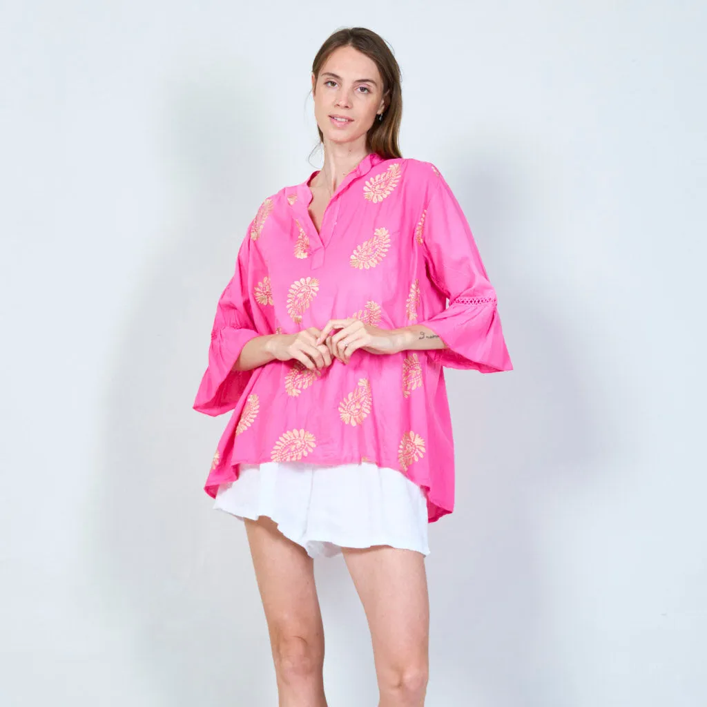 Elegant embroidered tunic with 3/4 sleeves wholesale