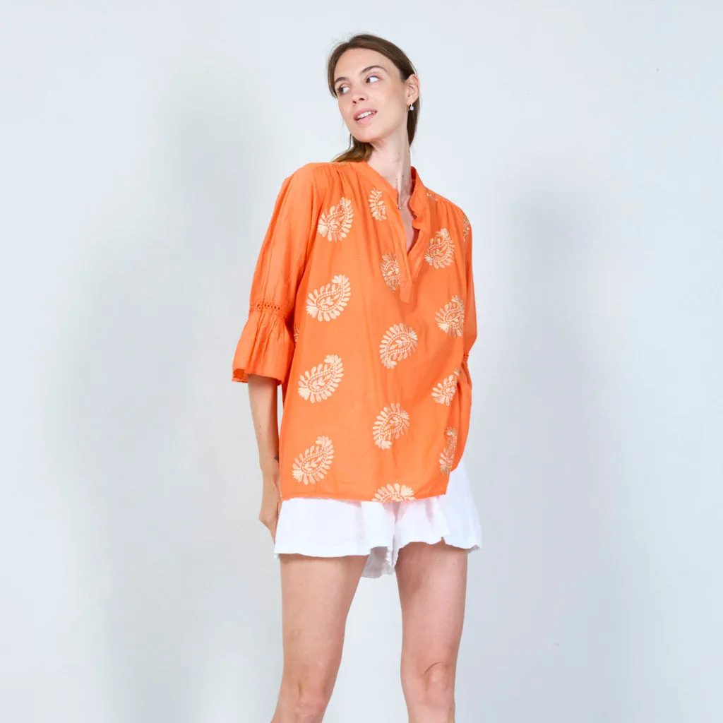 Elegant embroidered tunic with 3/4 sleeves wholesale