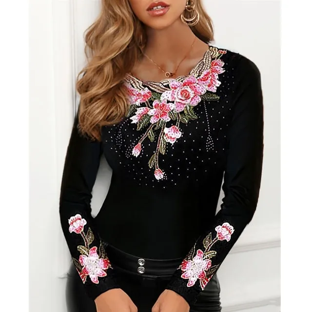 Elegant Spring Gold Print Mesh Top