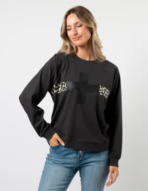 Everyday Sweater - Charcoal Cross Leopard Stripe