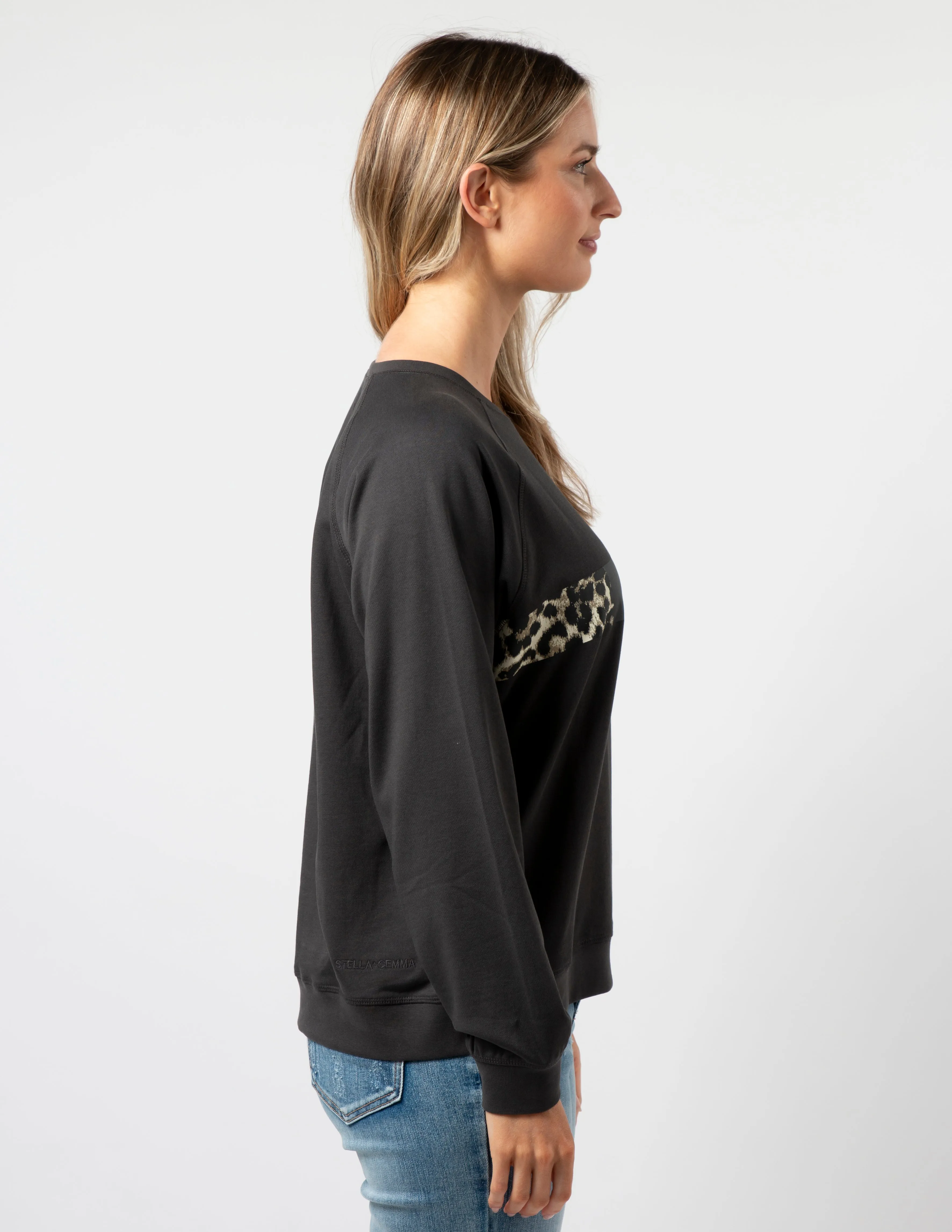 Everyday Sweater - Charcoal Cross Leopard Stripe