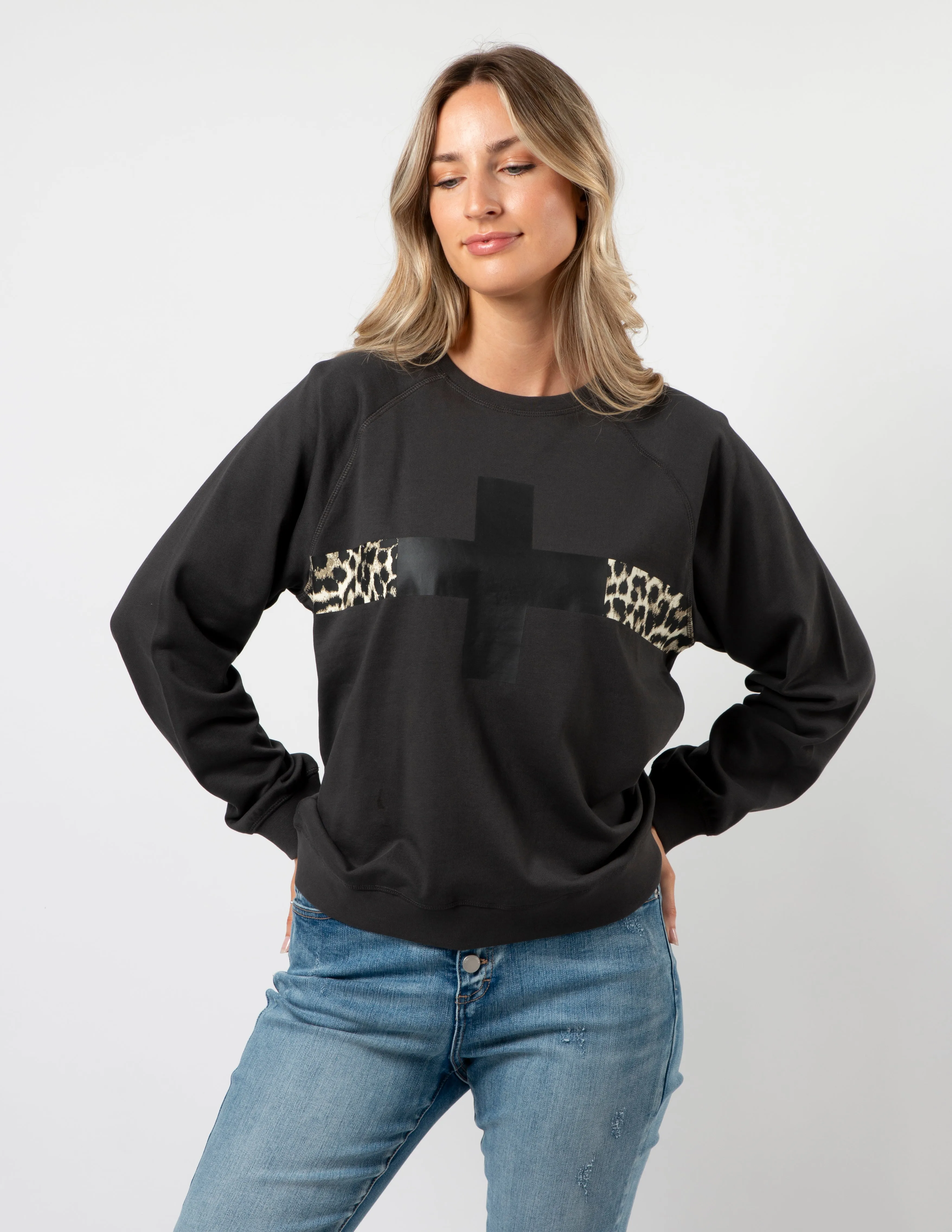 Everyday Sweater - Charcoal Cross Leopard Stripe