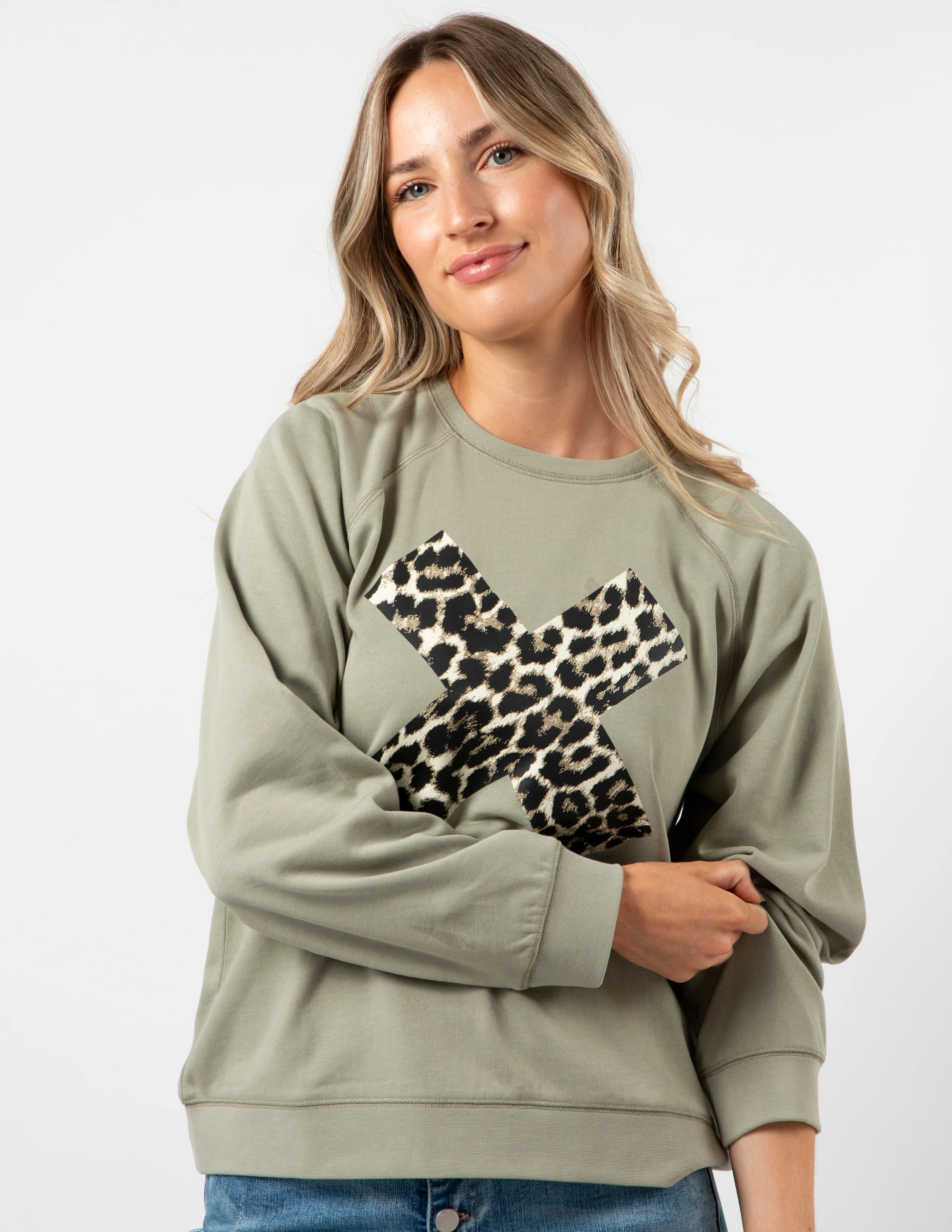 Everyday Sweater - Sage Leopard X