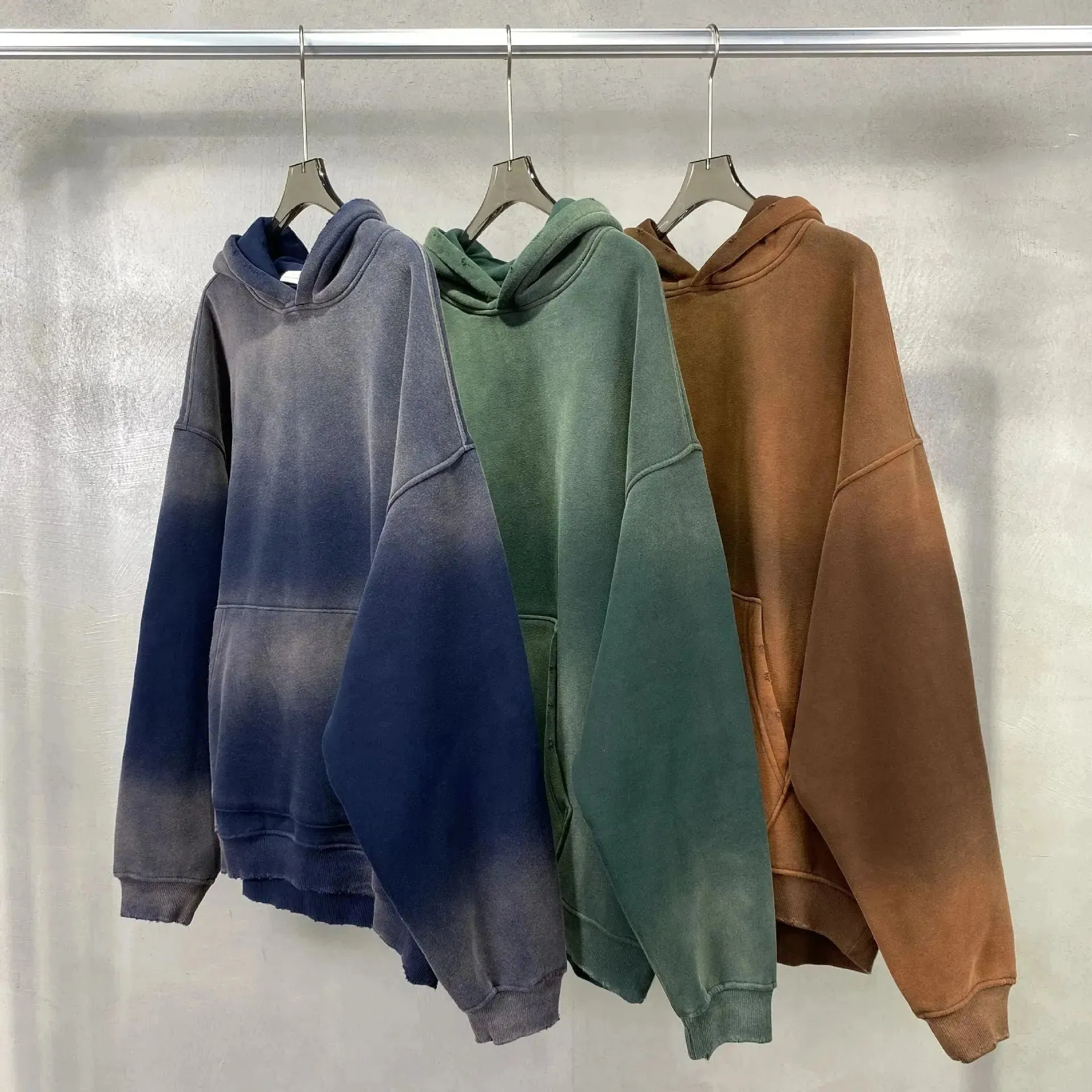 Fall Winter  High Street Velvet Padded Thickened Hoodie sweatshirt for men