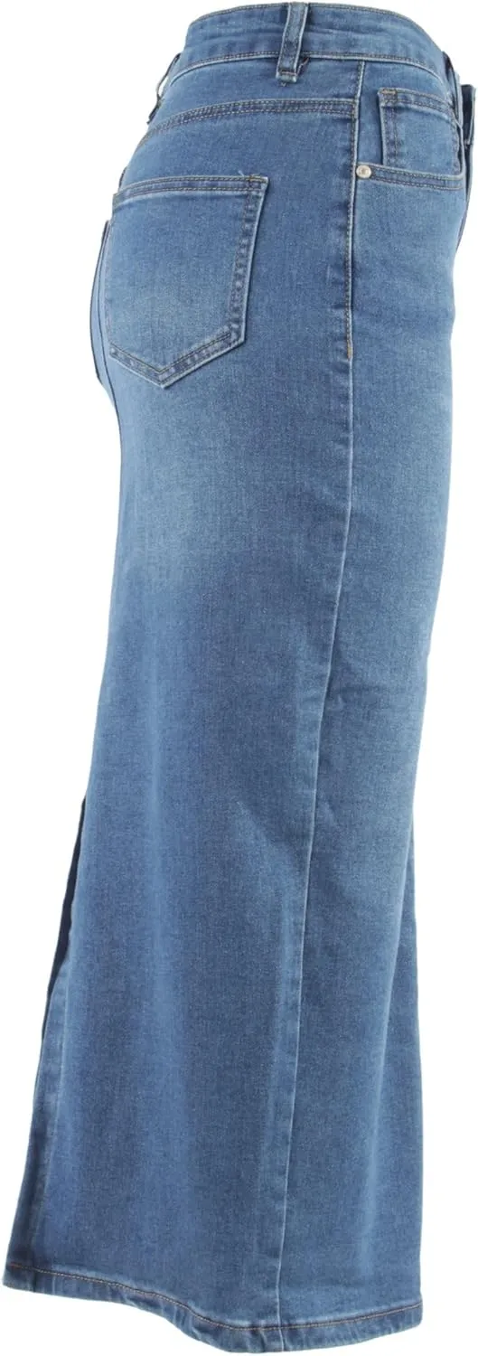 Fashion2Love Women's Juniors Long Pencil Stretch Denim Skirt (247-SKT)