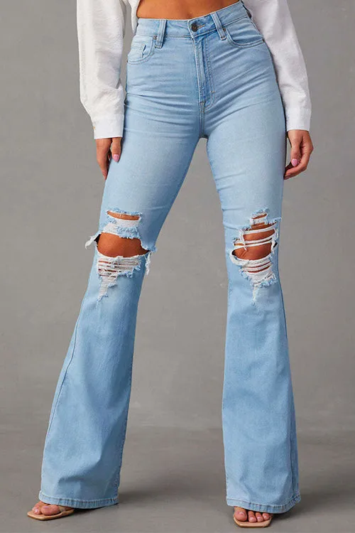 Febedress Distressed Bell Bottoms Ripped Trendy Jeans