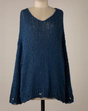 Fiorella Distressed Hem Cable Knit Sweater - Navy