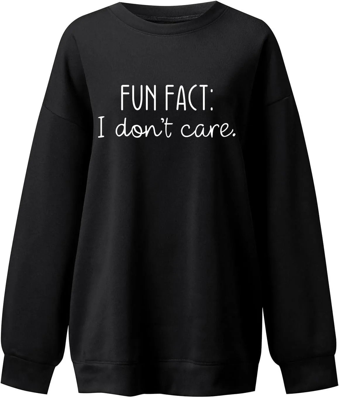 Fun Fact I Dont Care Oversized Sweatshirt for Women Crewneck Pullover Long Sleeve Top Word Cute Casual Jersey Y2k Crew Neck