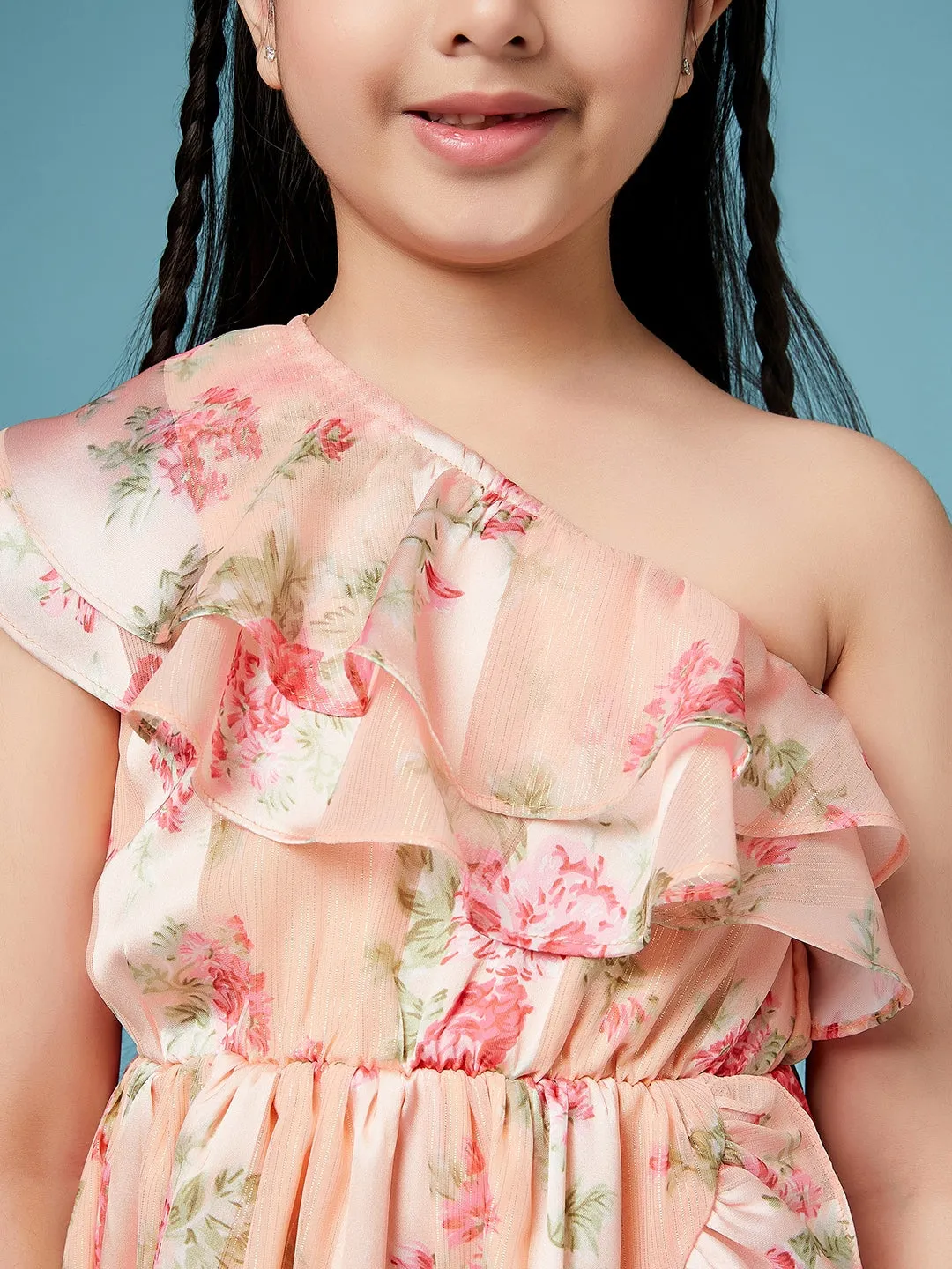 Girls Floral One Shoulder Georgette Dress