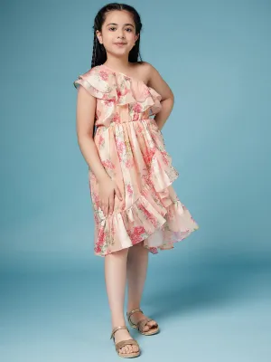 Girls Floral One Shoulder Georgette Dress