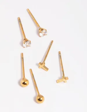 Gold Plated Surgical Steel Small Cross Stud Earrings