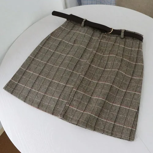 Harajuku Women Plaid Skirt Winter Chic Sashes High Waist A line Skirts