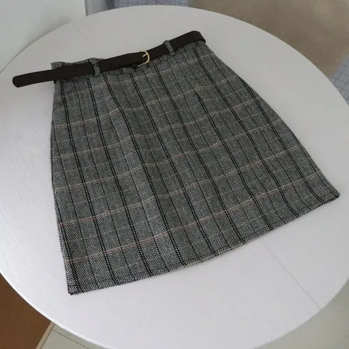 Harajuku Women Plaid Skirt Winter Chic Sashes High Waist A line Skirts