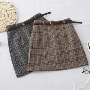 Harajuku Women Plaid Skirt Winter Chic Sashes High Waist A line Skirts