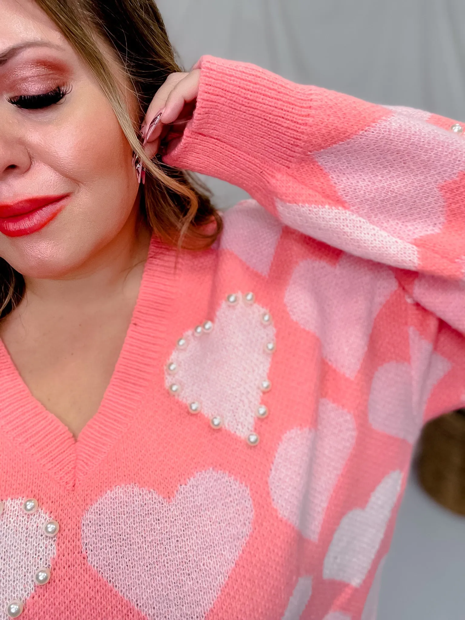 Heart & Pearl Side Slit Sweater FINAL SALE