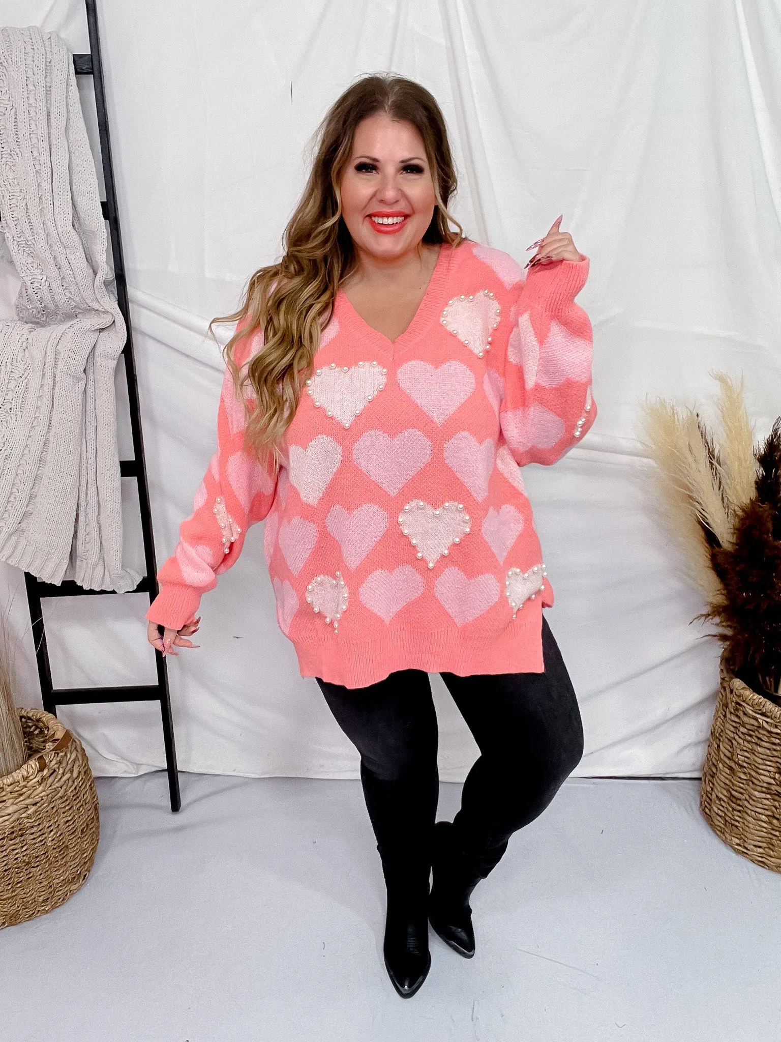 Heart & Pearl Side Slit Sweater FINAL SALE