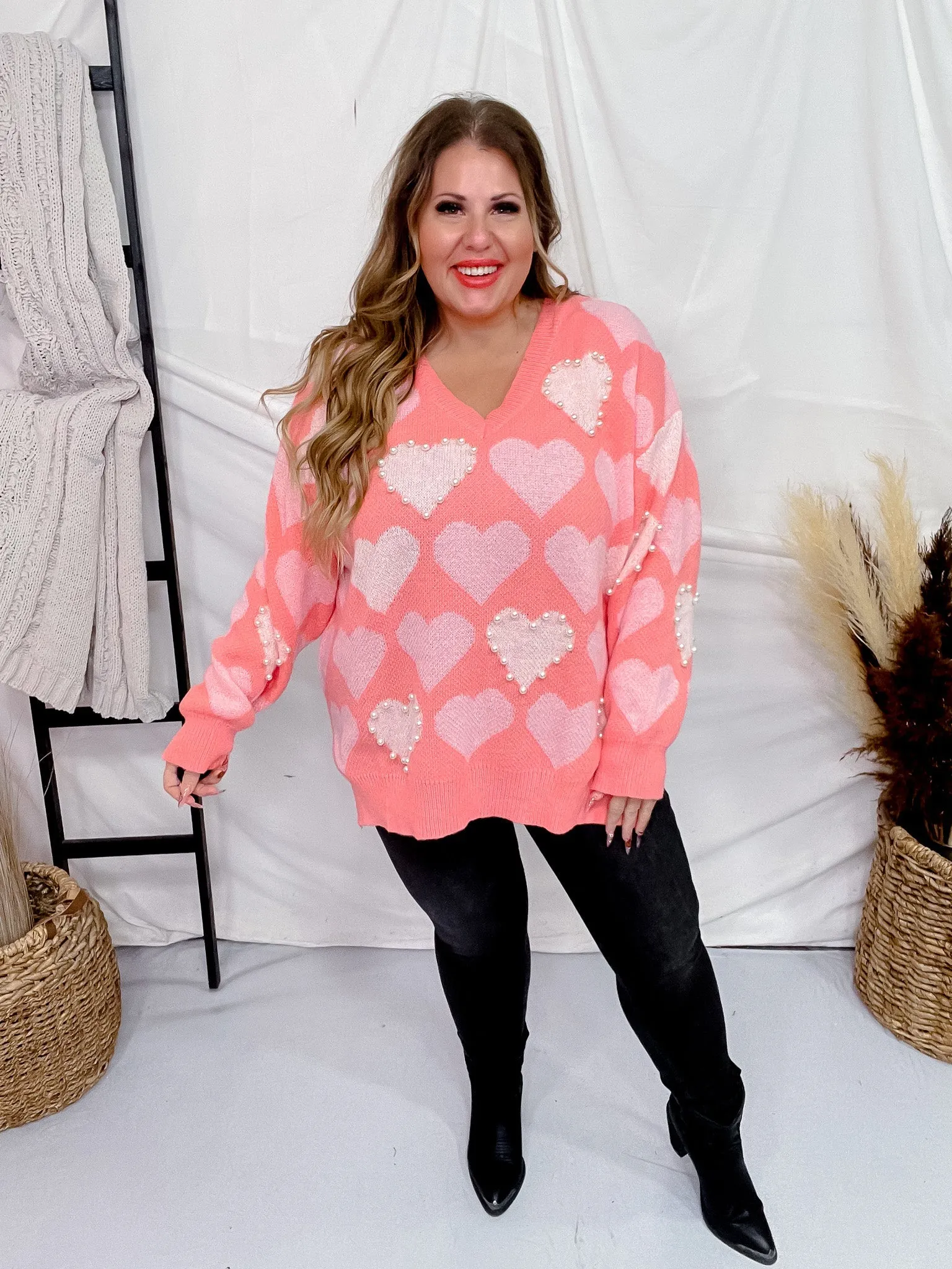 Heart & Pearl Side Slit Sweater FINAL SALE