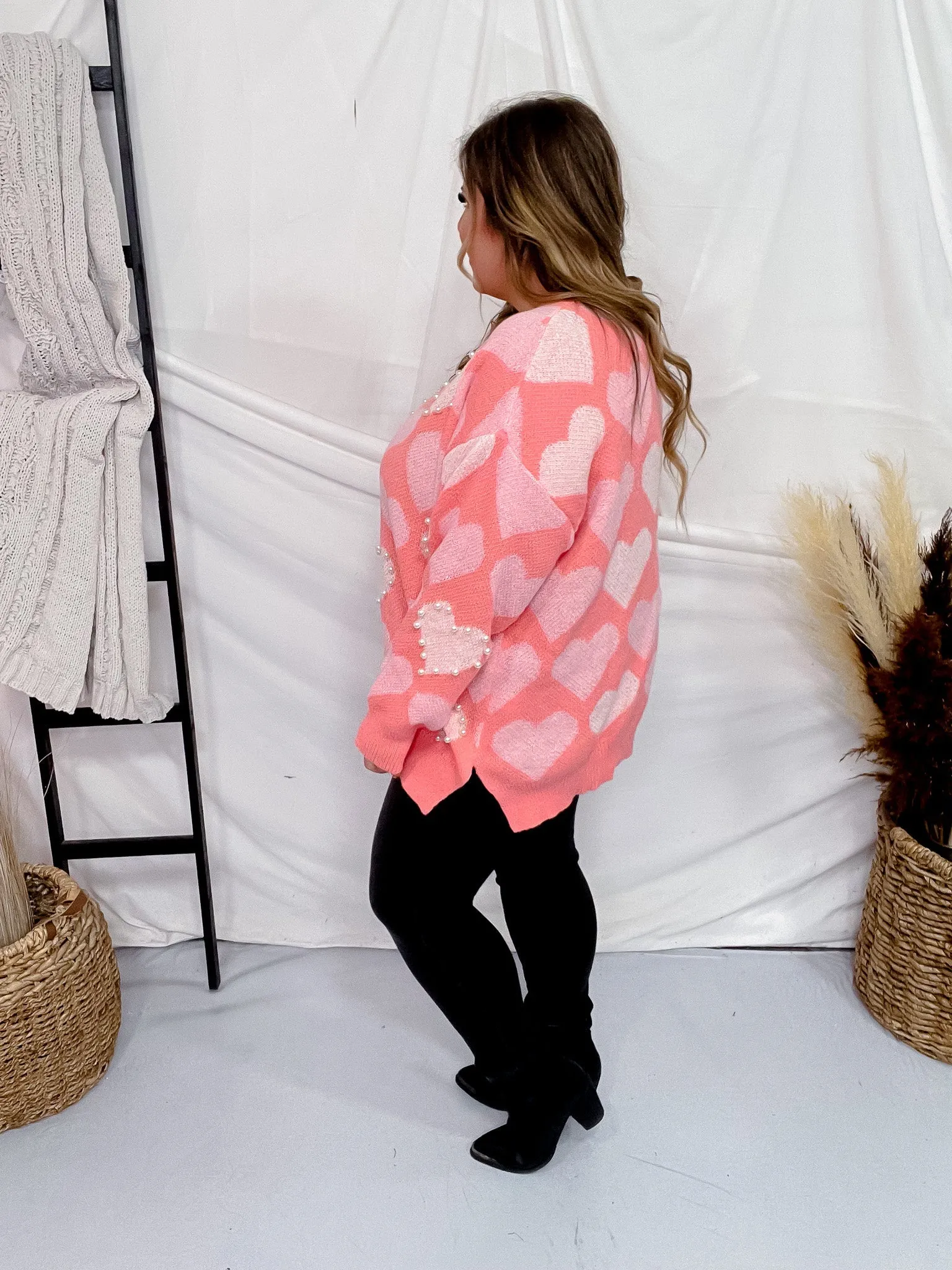 Heart & Pearl Side Slit Sweater FINAL SALE