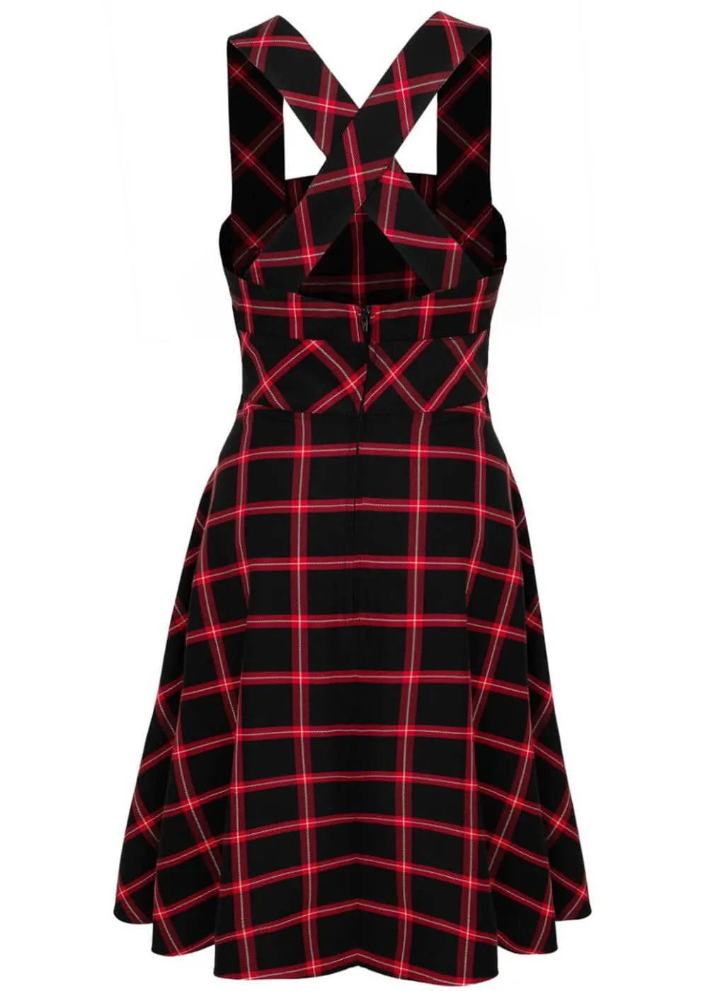Hell Bunny Janine Tartan Pinafore 40's Swing Dress Black Red