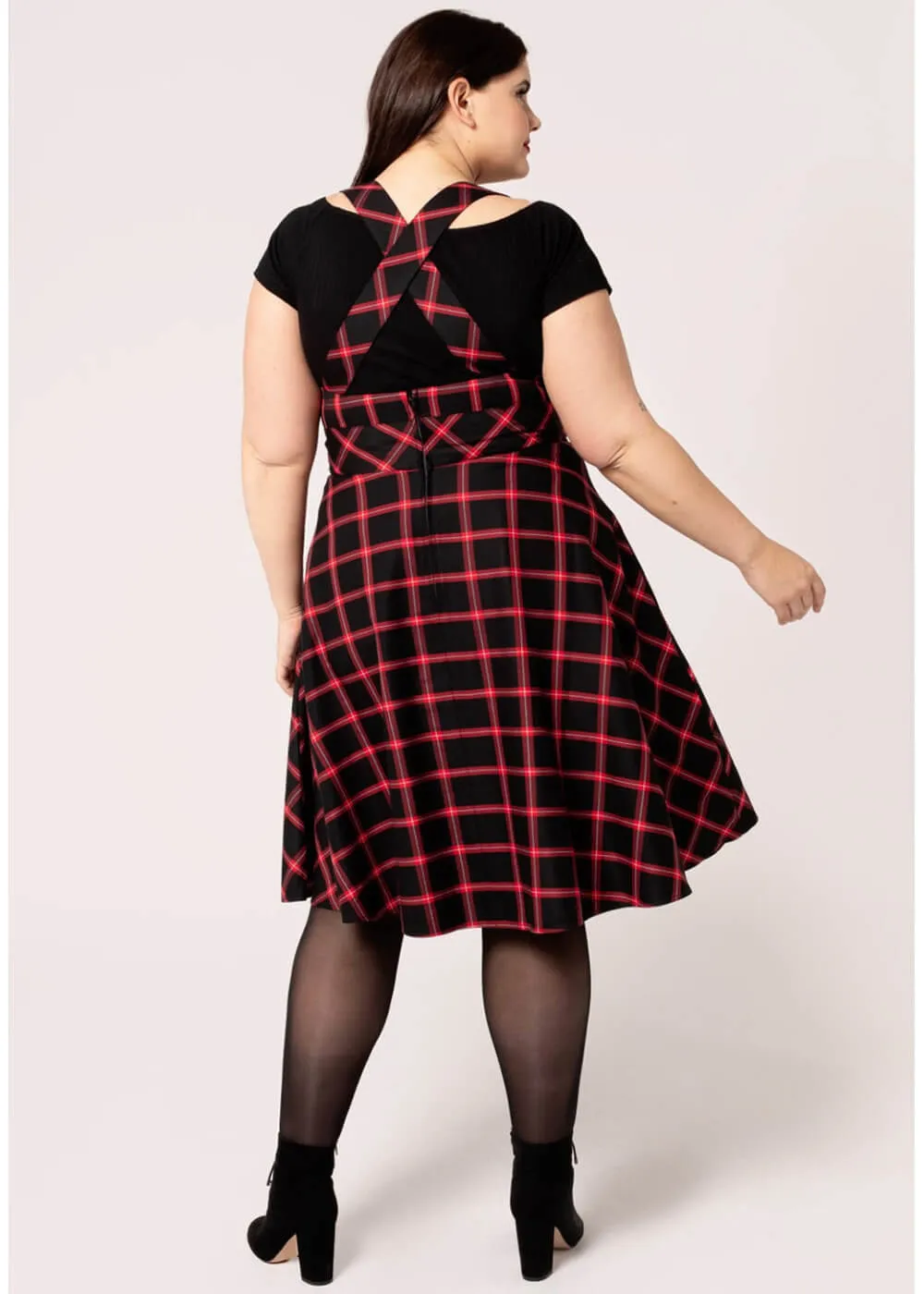 Hell Bunny Janine Tartan Pinafore 40's Swing Dress Black Red
