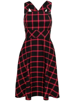 Hell Bunny Janine Tartan Pinafore 40's Swing Dress Black Red