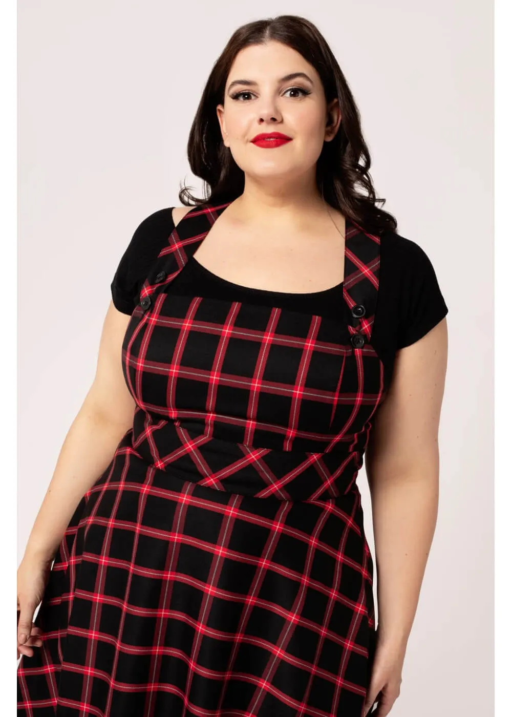 Hell Bunny Janine Tartan Pinafore 40's Swing Dress Black Red