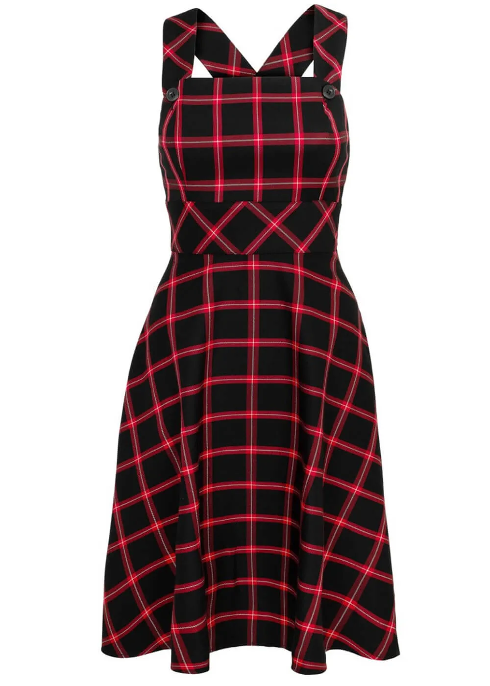 Hell Bunny Janine Tartan Pinafore 40's Swing Dress Black Red