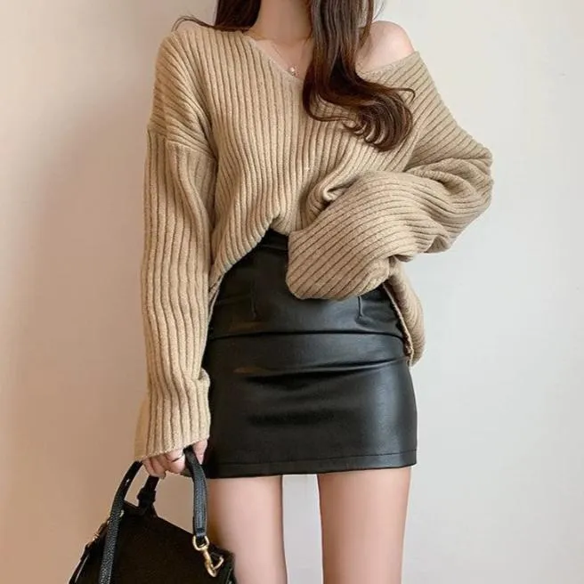 Hip-wrapped PU small leather skirt