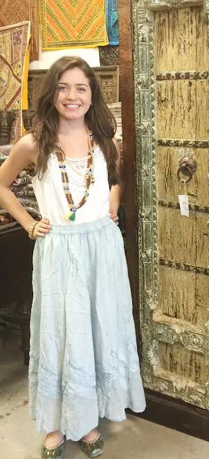 Ivory Renaissance Long Skirt with Hand Embroidery Hippie Skirt S/M