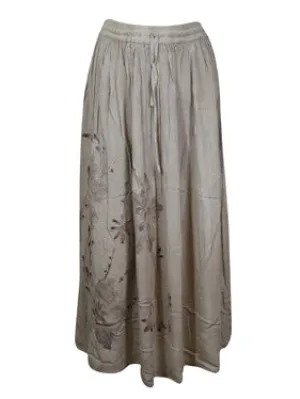 Ivory Renaissance Long Skirt with Hand Embroidery Hippie Skirt S/M