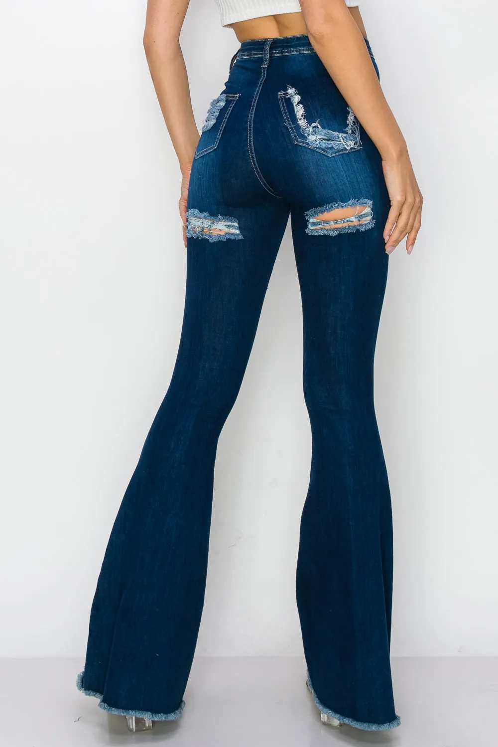 JAZZ-056 BELL BOTTOM FLARE LEG RIPPED DISTRESSED & DESTROYED JEANS