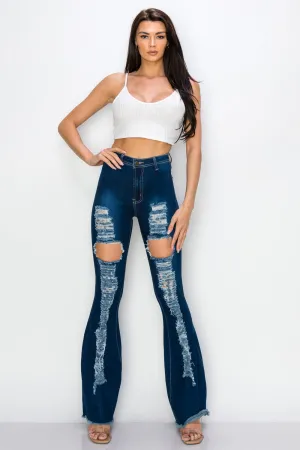 JAZZ-056 BELL BOTTOM FLARE LEG RIPPED DISTRESSED & DESTROYED JEANS