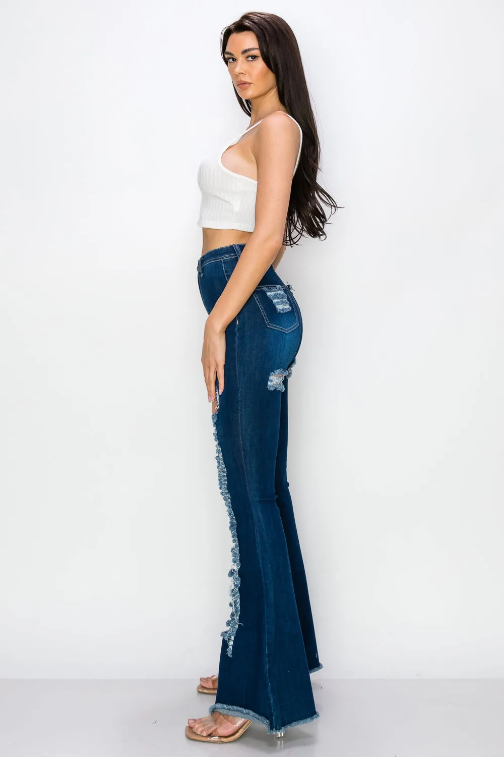 JAZZ-056 BELL BOTTOM FLARE LEG RIPPED DISTRESSED & DESTROYED JEANS