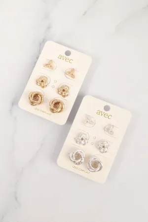 Jeb332 - 3 Set of Knot Shape Earrings
