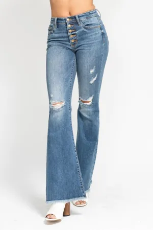Judy Blue MR Button Fly Distressed Flare Jean