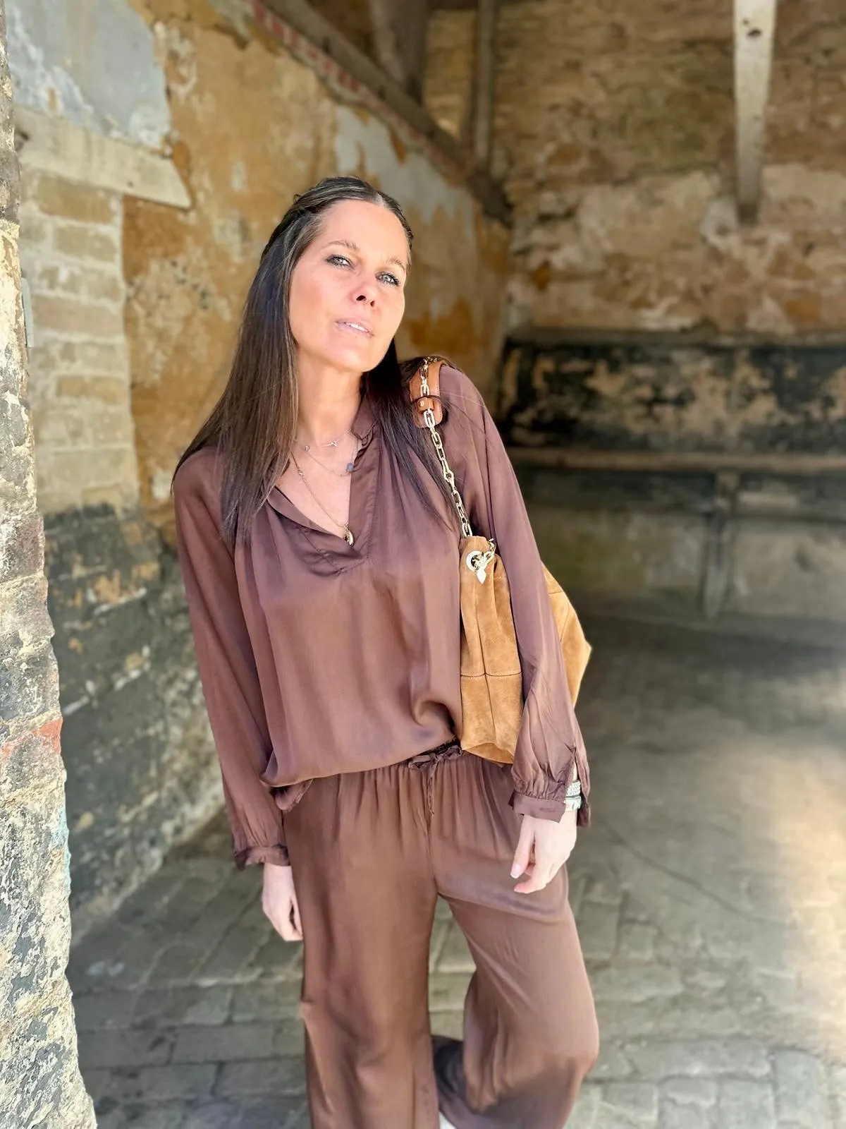Kaite Silk Blend Blouse Chocolate