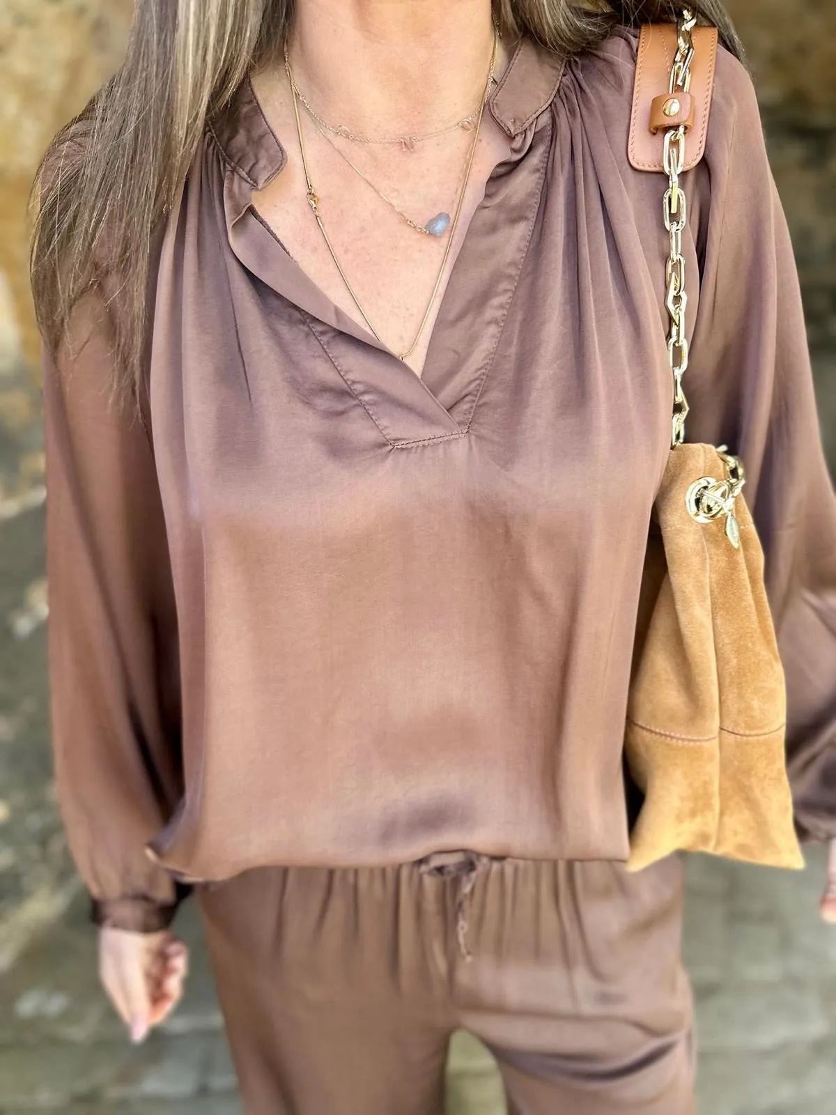 Kaite Silk Blend Blouse Chocolate