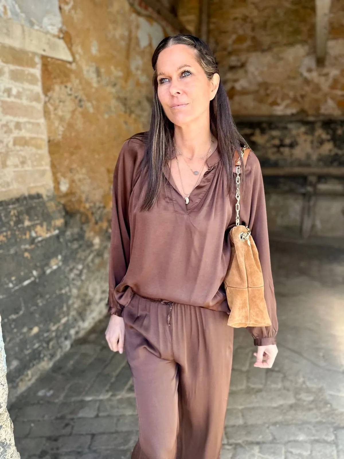 Kaite Silk Blend Blouse Chocolate