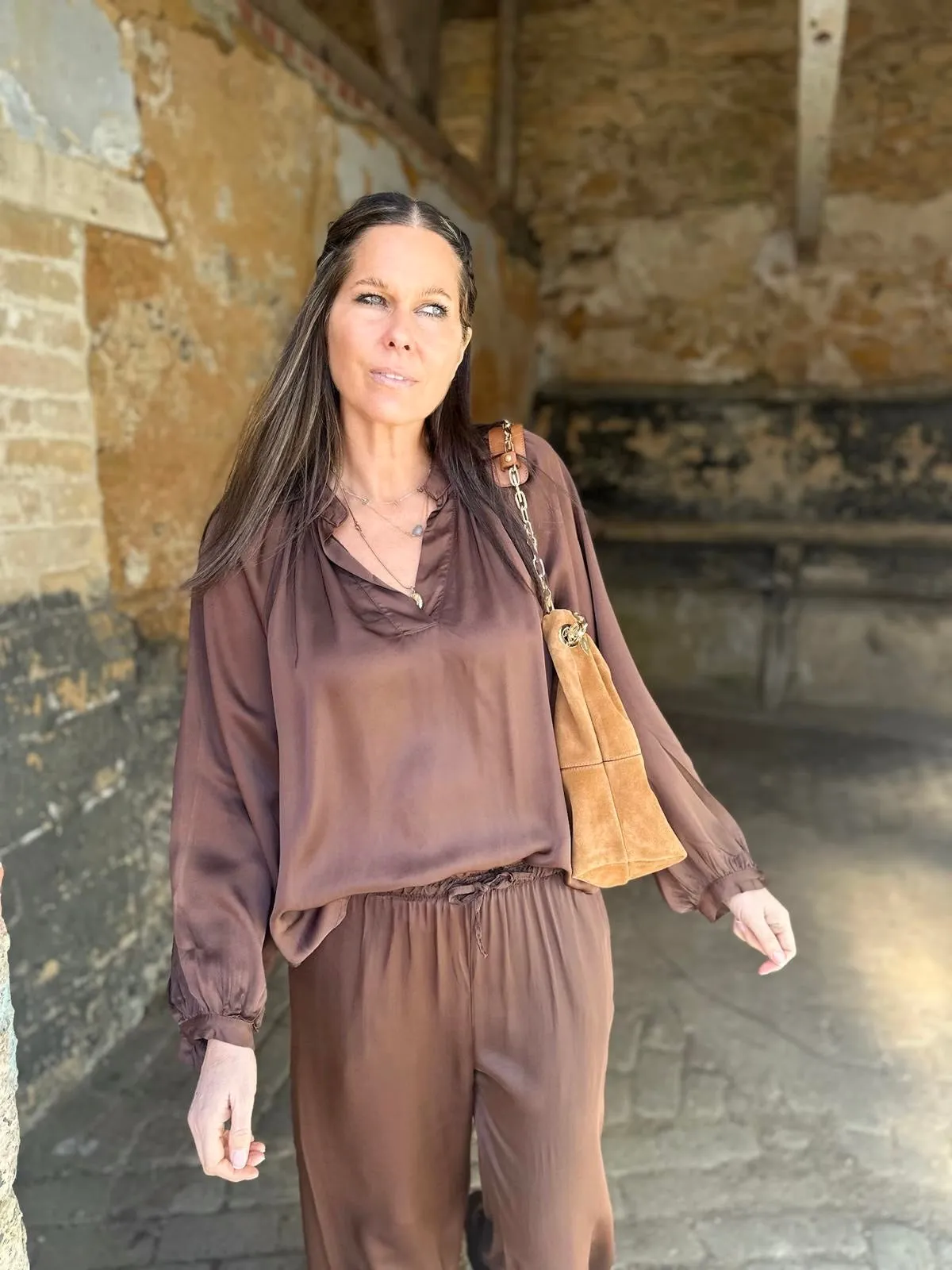 Kaite Silk Blend Blouse Chocolate