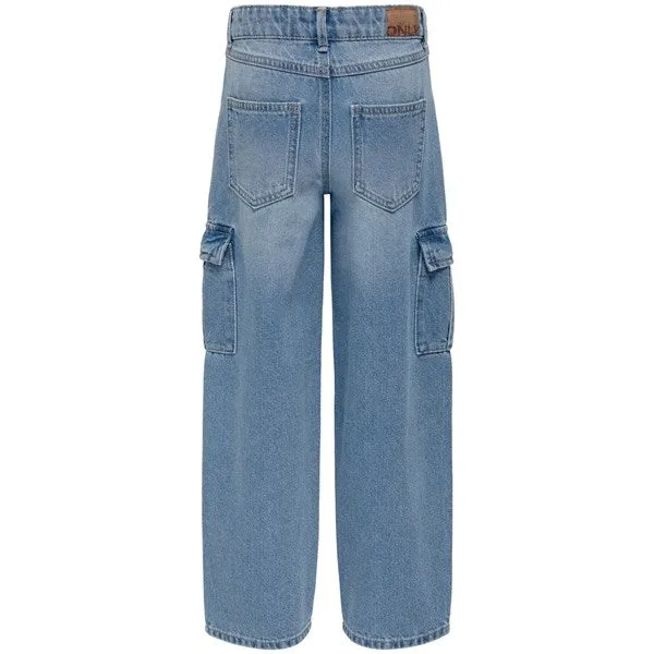 Kids ONLY Light Blue Denim Harmony Wide Cargo Carrot Jeans Noos